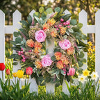 24 Inch Wreath for Front Door Spring Wreath with Purely Handmade Roses, Rose Leaves, Big Berries, Flocking Protea, Home Indoor Outdoor Wall Festival Farmhouse Holiday Decor Year Round