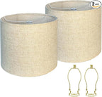 Lamp shades Set of 2, 13" Top x 13" Bottom x 10" High, Drum Lamp shades，Medium Lamp shade, Beige Lampshade Natural Linen Hand Crafted, see installation video here