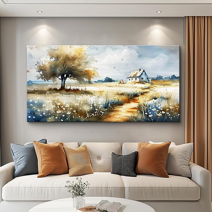 FUHAIHUA Large Canvas Wall Art For Bedroom Wall Decor For Living Room Modern Office Decorations Pastoral Pictures Scenery Watercolour Wall Paintings Artwork Farmhouse Home Decor Mural 30x60 In