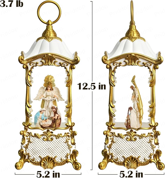 Nativity Snow Globe Christmas Decorations Indoor Angel Nativity Scene Gifts Classic Relief Texture Musical Glitter Snowfall USB/Battery Timer Lantern 12.5 inch