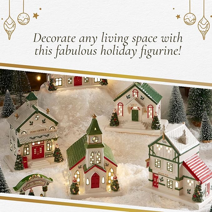 Spode Christmas Tree Miniature Figural LED Lighted Ceramic Dolomite Christmas Collectible for Indoor Display (Public House)