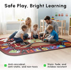 SAFECASTLE Alphabet Express Kids Educational Area Rug – 4'4" x 5'6" – Colorful Train ABC Learning Carpet for Playroom, Classroom, Daycare, Preschool, or Nursery – Durable Machine-Tufted Nylon Rug