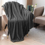 DISSA Fleece Blanket Throw Size – 51x63, Dark Grey – Soft, Plush, Fluffy, Fuzzy, Warm, Cozy – Perfect Throw for Couch, Bed, Sofa - with Pompom Fringe - Flannel Blanket Throw Blanket