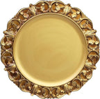 13" Antique Gold Charger Plates, Set of 6 Plastic Textured Chargers for Dinner Plates with Embossed Rim, Table Décor, Party, Wedding, Holiday