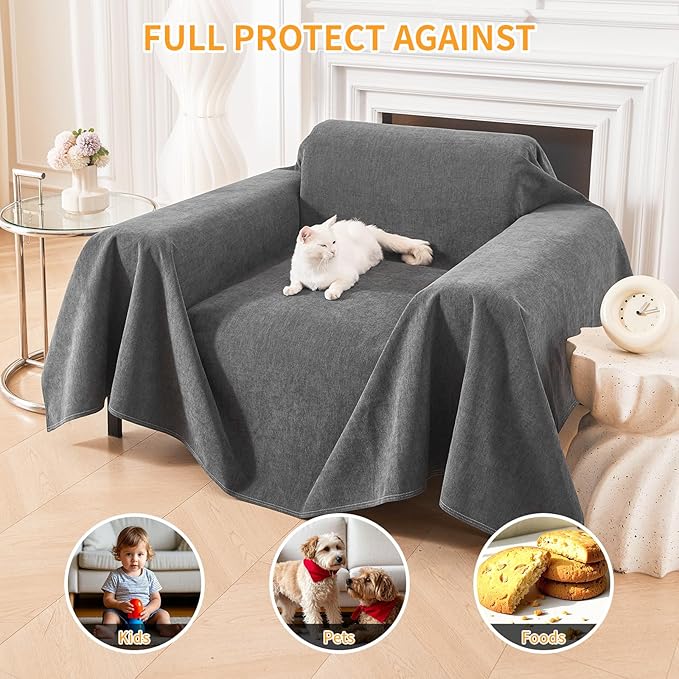 Deep Dream Cat-Scratch Resistant Armchair Couch Cover, Waterproof Sofa Cover for Dogs, Pet Friendly Couch Protectors Anti Slip Thickened Slipcovers for Dogs Pets, 71" x 91", Dark Grey