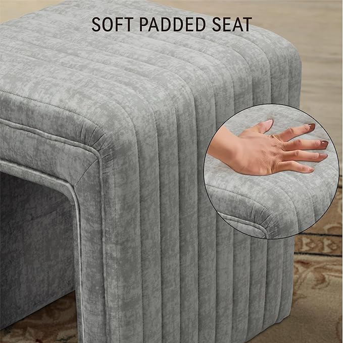 Get Set Style Vanity Stool Chair,Modern Velvet Ottoman Foot Stool with Wooden Legs Sofa Bench Footstool Extra Seat for Vanity,Makeup Room,Living Room,Entryway,Office (Fully Assembled) (Dark Grey)