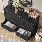GAOMON Farmhouse 6 Double Drawers Dresser for Bedroom, 47.2'' Wide Chest of Drawer, Wooden Horizontal Dresser with Metal Handles and Stable Base, Modern Cabinet for Bedroom, Living Room, Black