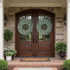 32'' Large Eucalyptus Wreath for Front Door, Porch- Artificial Eucalyptus and Lavender with Babys Breath Flowers Wreath for Home, Farmhouse Wall Decor- Spring, Summer, Fall, All Seasons (White-Green)