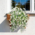 Artificial Hanging Flowers for Outdoors, 2 PCS UV Resistant Faux Silk 150 Morning Glory Each Trailing Vines, Fake Plants for Spring Outdoor Garden Planter Porch Patio Decoration, White