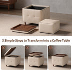 Square Ottoman with Storage Set of 2, Leather Coffee Table Ottoman, Multifunctional Foot Rest Stool with Storage for Living Room & Bedroom