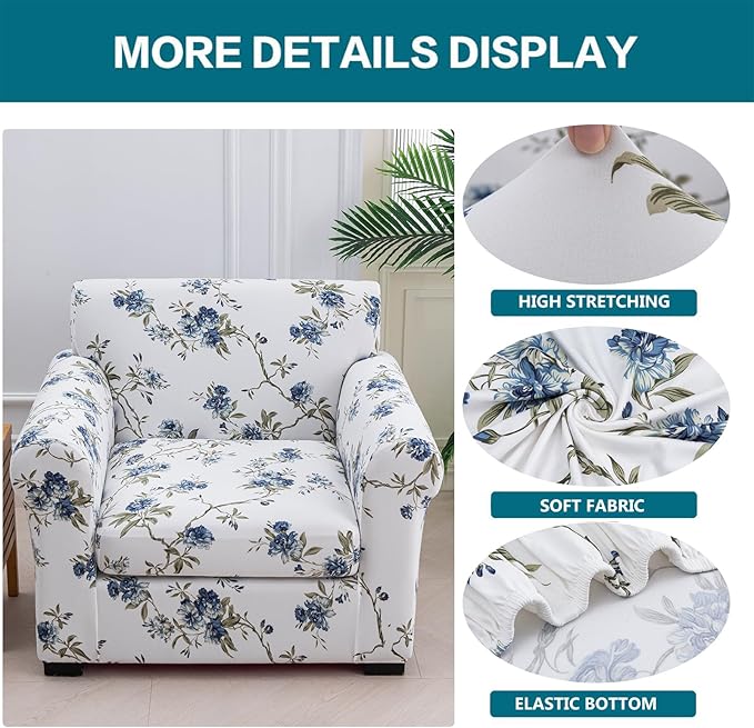 KRFOONN 2 Piece Couch Chair Cover Printed Sofa Covers Couch Covers Stretch Armchair Sofa Couch Slipcovers Furniture Protector with Elastic Bottom for Living Room (Armchair, 51)