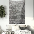 Ambesonne Grey and White Tapestry Queen Size, Modern Brick Wall Tiles Urban Construction Architecture Building Town Art Picture, Wall Hanging Bedspread Bed Cover Wall Decor, 88" X 88", Grey