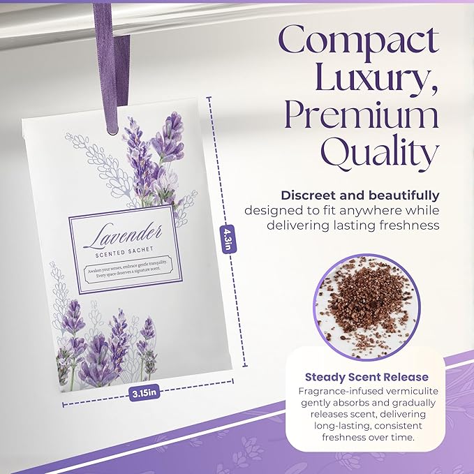 15 Pack Lavender Sachets for Drawers and Closets, Scented Sachets for Drawers, Closet Freshener Sachet for Drawers to Refresh Any Space, Lavender Sachet Bags, Scented Drawer Fresheners for Dresser
