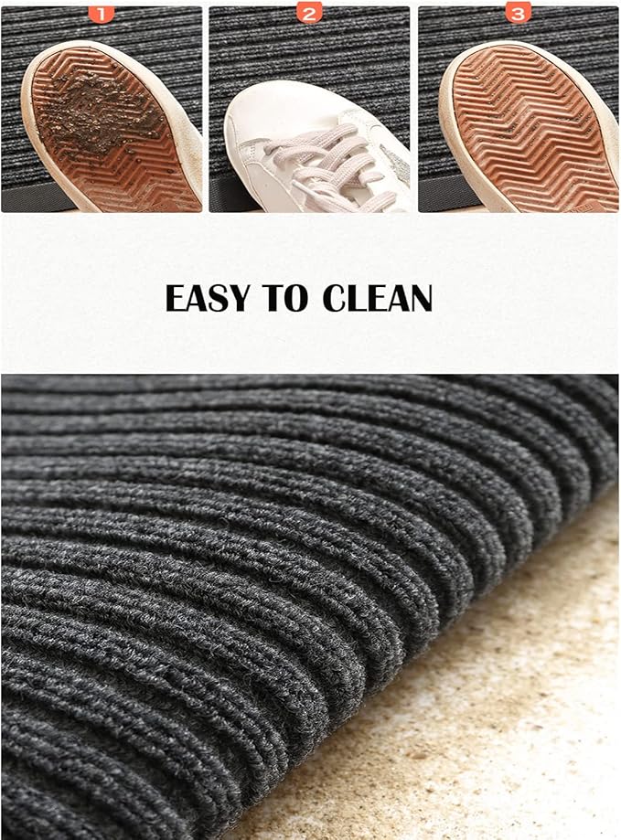 3x10Ft Commercial Indoor Outdoor Rug Grey Brush Step Entrance Floor Mat Commercial Runner Rugs with Rubber Backing for Hallways