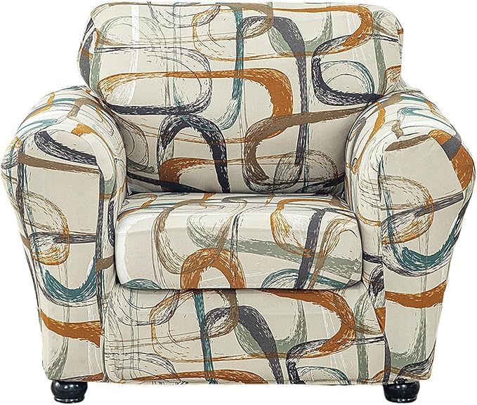 KRFOONN 2 Piece Couch Chair Cover Printed Sofa Covers Couch Covers Stretch Armchair Sofa Couch Slipcovers Furniture Protector with Elastic Bottom for Living Room (Armchair, 52)