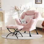Lazy Chair with Ottoman, Large Pink Lounge Accent Chair with Ottoman and FA Throw Pillow, Comfy Plush Reading Chair for Living Room Bedroom Dorm Room Office Apartment Relaxing Use