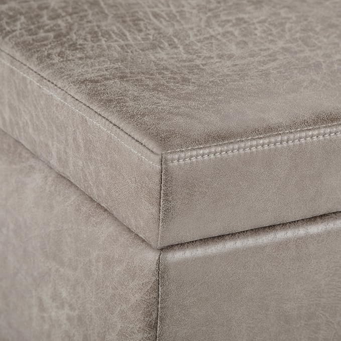 SIMPLIHOME Avalon Storage Ottoman Bench - 48 inch Wide Upholstered Vegan Leather Rectangular Lift-Top Ottoman in Distressed Grey Taupe, Contemporary Bench for Living Room with High-Density Foam