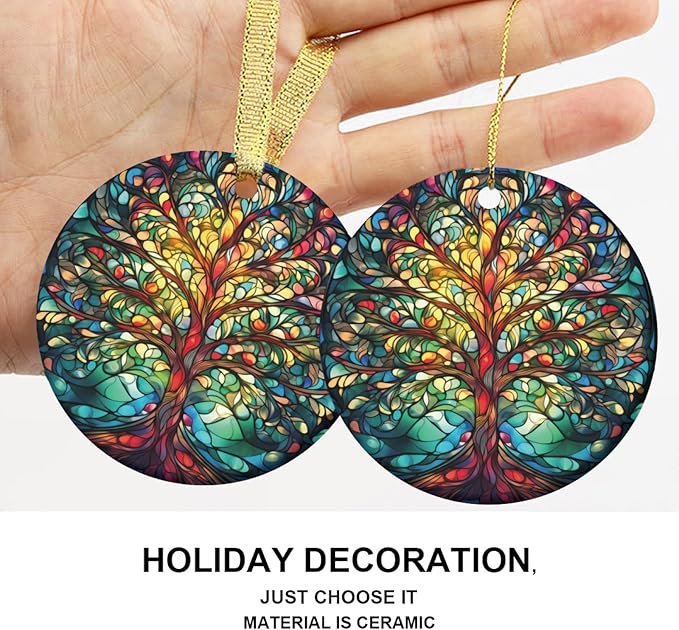 Tree of Life Christmas Ornament Decoration Christmas Tree Ornaments Gift Round Ceramic Bauble Present Holiday Keepsake