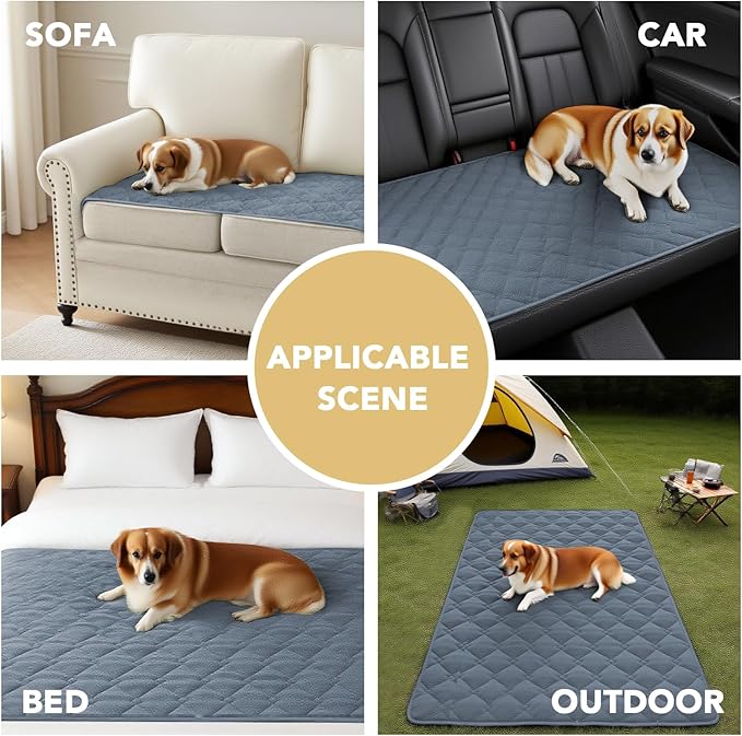 H.VERSAILTEX Couch Cover Chenille Pet Fuzzy Sofa Covers for 3 Cushion Couch Anti Slip Washable Sofa Slipcovers with Strap Soft Couch Protector Cover for Dogs Cats Kids(27.6" x 82", Stone Blue)
