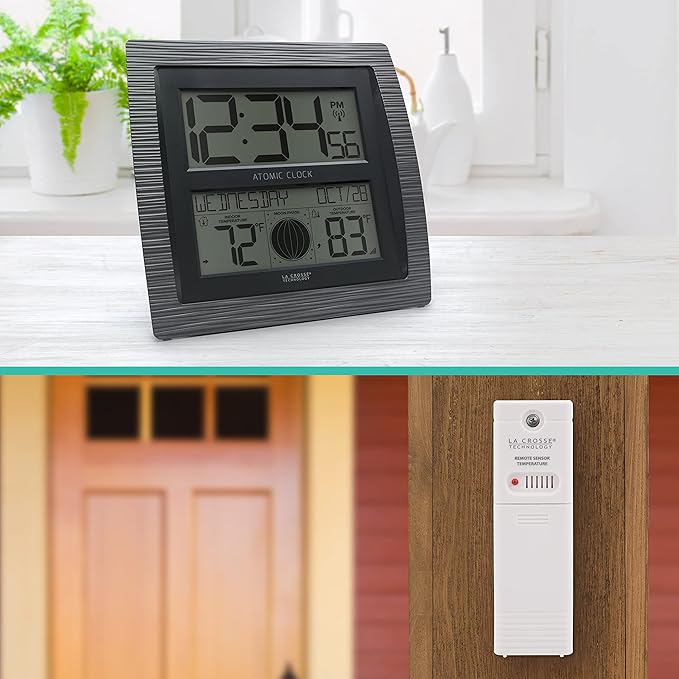 La Crosse Technology BBB86118-INT Curved Atomic Digital Clock with Moon Phase & Temperature