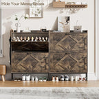 Nicetree Shoe Cabinet with 2 Flip Drawers, Freestanding Shoe Storage Cabinet with Metal Legs, Farmhouse Shoe Organizer for Entryway, Foyer, Hallway, Rustic Brown