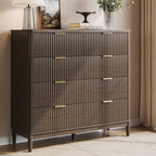 LINSY Fluted 8 Drawer Dresser for Bedroom, 47" Wide Mid-Century Modern Tall Chest of Drawers, Deep Storage Dresser with Curved Corner Design, Large Accent Wood Cabinet for Bedroom, Walnut