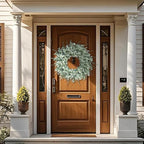 26'' Large Eucalyptus Wreath for Front Door, Porch- Artificial Eucalyptus and Lavender with Babys Breath Flowers Wreath for Home, Farmhouse Wall Decor- Spring, Summer, Fall, All Seasons (White-Green)
