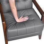 Lexicon Modern Accent Chair, Luxury Genuine Leather Match Living Room Chair with Tufted Cushions, Solid Wood Frame and Arm Rest, Comfy Upholstered Single Seat for Bedroom/Reading/Office, Dark Gray