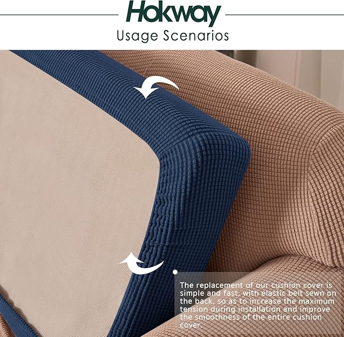 Hokway Stretch Couch Cushion Slipcovers Reversible Cushion Replacement Slipcovers Sofa Cushion Covers(Dark Blue, 2)