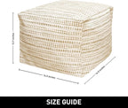 Chardin home Unstuffed Ottoman, Cozy & Bohemian Pouf Covers, Hand Crafted Casual Seating, Footrest, Square Floor Pillow for Home, Office, Bedroom, Living Room, 16.5" x 16.5"x 12.9", Beige-Off White