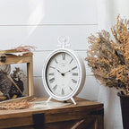 NIKKY HOME Vintage Table Clock, Metal White Table Clock Retro Non-Ticking Desk Clock Battery Operated Antique Non-Alarm Clocks for Bedroom Living Room Indoor Decoration