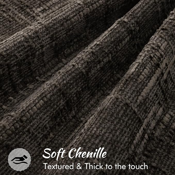 decorUhome Chenille Throw Pillow Covers 20x20 Set of 2, Thick Textured Slubby Neutral Decorative Pillow Covers with Elegant Design for Couch, Sofa, Living Room, Chocolate