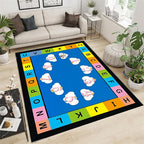 Kids Education Area Rug Funny Colorful English Letters and Cloud Math Print Carpet for Living Room Blue Black Non Slip Washable Floor Mat for Nursery Dorm Bathroom Home Office Classroom, 2x5ft