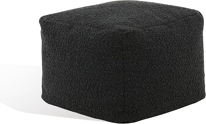 SAFAVIEH Couture Collection Samuels Black Boucle Ottoman Square Pouf (Fully Assembled)