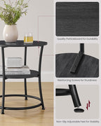 VASAGLE 21.7-Inch Round Side Table, 2-Tier End Table, Nightstand with Steel Frame, Spacious Top, for Small Spaces, Living Room, Bedroom, Charcoal Gray and Ink Black ULET056B22