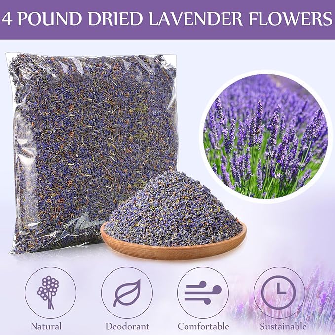 Treela 4 Pound Dried Lavender Bulk Dry Lavender Buds Fragrant Flower Petals for DIY Wedding Gift Crafts Fragrance Sachets