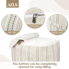 AELS Unstuffed Farmhouse Pouf Cover for Living Room, Boho Storage Bean Bag Cubes, Beige with Gray Stitch Yarn Dyed Stripe Square Ottoman Pouf Foot Rest Footstool, 18"x18"x18", Cover ONLY