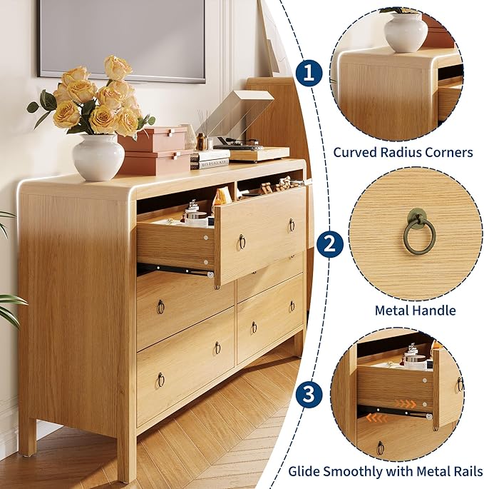 GarveeHome 6 Drawer Dresser for Bedroom, Chest of Drawers, Closet Dresser Storage Cabinet Organizer for Bedroom, Living Room, Hallway & Office
