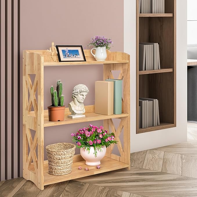 Natural Bookcase by Natural Wood, 3 Tier Bookshelf, Small Book Shelves Freestanding Display Storage Shelves. Open Bookshelf for Bedroom, Living Room and Office (Natural, 3 Tier)