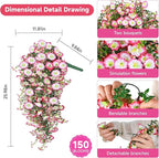 Artificial Hanging Flowers for Outdoors, 2 PCS UV Resistant Faux Silk 150 Morning Glory Each Trailing Vines, Fake Plants for Spring Outdoor Garden Planter Porch Patio Decoration, Pink