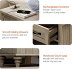 WAMPAT End Table with Charging Station, Grey Side Table with Storage Cabinet & Drawer, Wooden Nightstand with Power Outlets & Type-C USB Ports for Bedroom, Living Room