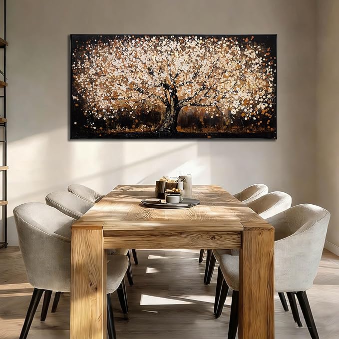 NBAODAN Gold Tree Wall Art Black Framed Canvas Wall Decor Nature Pictures Abstract Home Wall Decor Modern Artwork for Living Room Bedroom Office 24x48 Inch