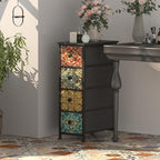 GiftGo Skinny Slim Dresser with Fabric Drawers Thin Boho Mandala Flower Chest of Drawers Narrow Storage Tower for Small Spaces Gaps Bedroom Beautiful Nightstand Living Room Table