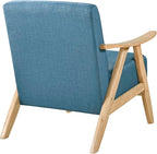 Lexicon Mid Century Modern Accent Chair with Solid Wood Frame in Natural Finish, Textured Fabric Living Room Lounge Arm Chair, Thick and Comfy Innerspring Seat Cushion, Linen-Look Fabric, Blue