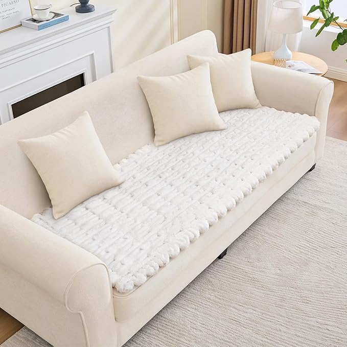 Couch Cover for Dogs, Non Slip Fuzzy Pet Couch Covers for Sofa,Couch Covers for Sofa Pet Friendly,Thick Soft Sofa Slipcovers Cushion Protector(White, 28" x 59"/70 x 150cm)