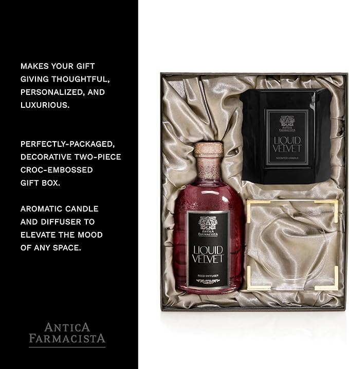 Antica Farmacista Lucite Home Ambiance Gift Set - Luxury Scented Candle (9 oz), Reed Diffuser (8.4 fl oz) & Lucite Tray - Home Decor Gift Box - Liquid Velvet