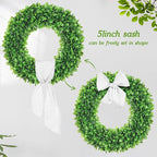 Vlorart 24 Inch Faux Round Boxwood Wreath, Weatherproof Front Door Large Wreaths Artificial Spring Summer Greenery Wreath with Sash for Farmhouse Wedding Year Round Indoor and Outdoor