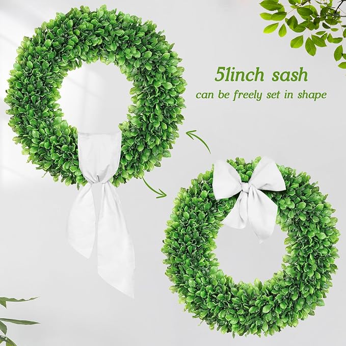 Vlorart 24 Inch Faux Round Boxwood Wreath, Weatherproof Front Door Large Wreaths Artificial Spring Summer Greenery Wreath with Sash for Farmhouse Wedding Year Round Indoor and Outdoor