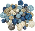 Patelai 72 Pcs Wicker Rattan Balls Decorative Balls for Vase Centerpiece Bowls Orbs Filler for Spring Summer Craft Home Decor, 4 Sizes(Blue, Sky Blue, Gray, Beige, White)