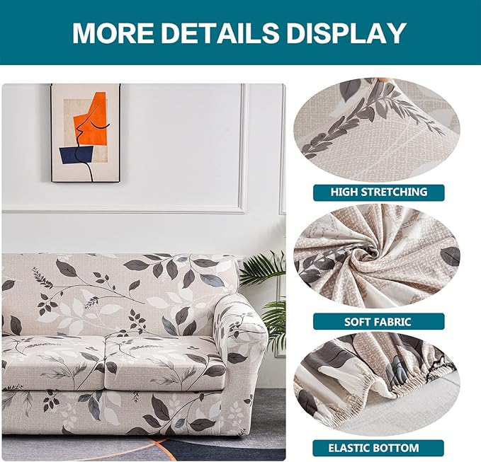 KRFOONN 3 Piece Stretch Sofa Couch Covers for 2 Cushion Couches Printed Sofa Loveseat Slipcover with 2 Separate Seat Cushion Covers Washable Sofa Slip Covers Furniture Protector (Loveseat, 23), Medium